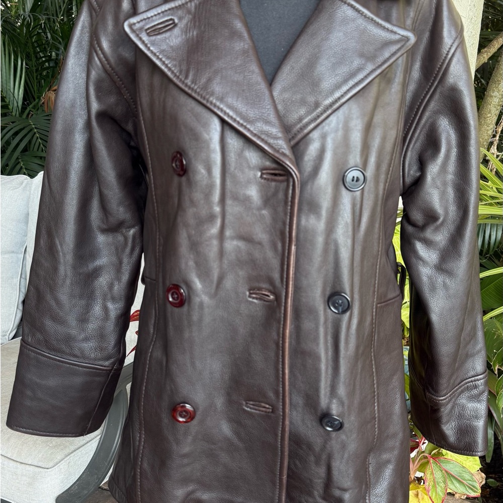 Vintage American Born Coat Women Small Brown Leather Jacket Lined Retro Y2K - Picture 3 of 16